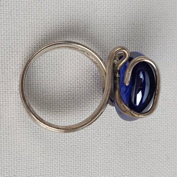 Silver Blue Glass Wire Wrap Ring Size 7 - Picture 6 of 7